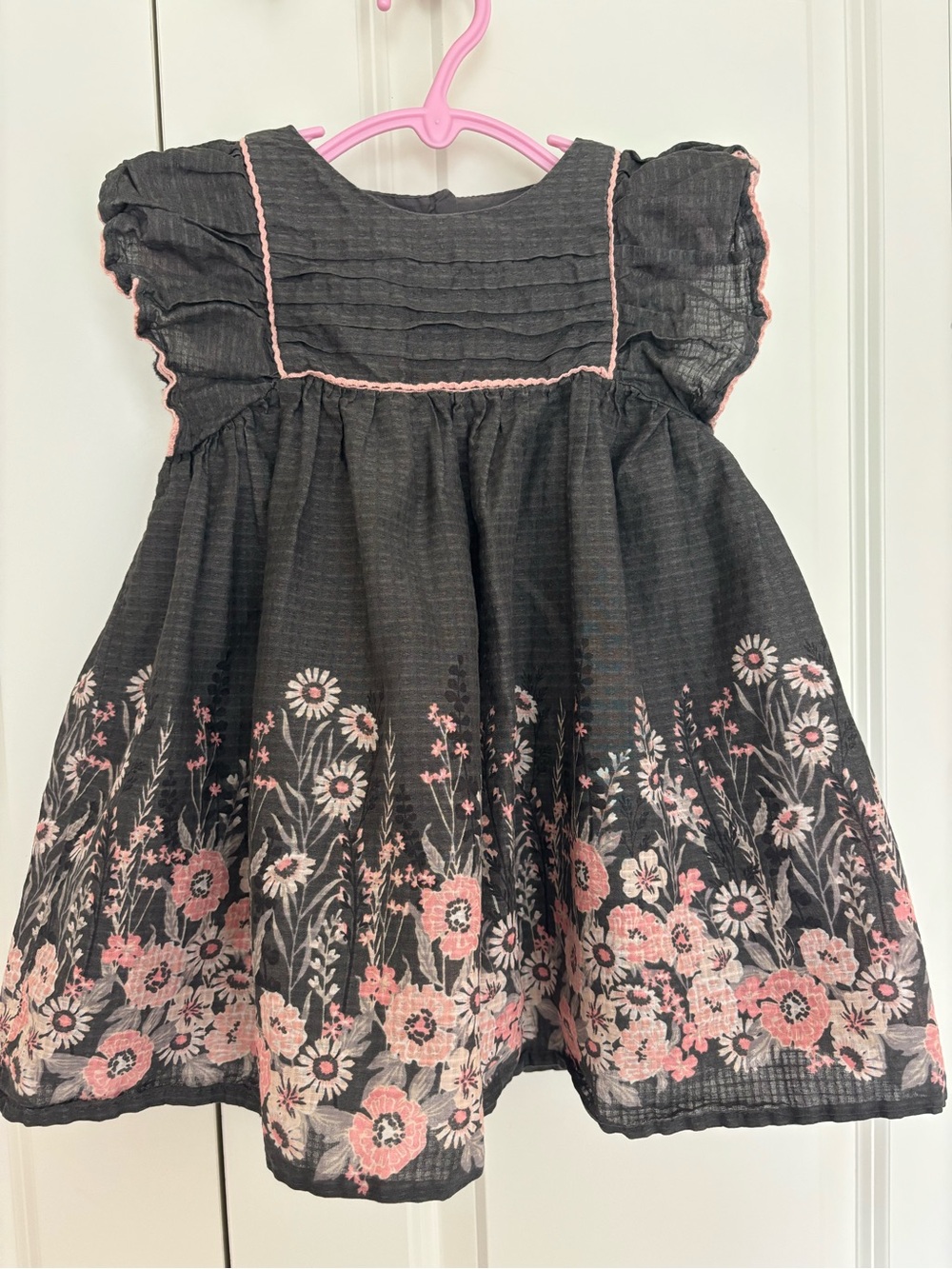 Girls haute hippie ruffle sleeve lined gray pink cotton dress 3T